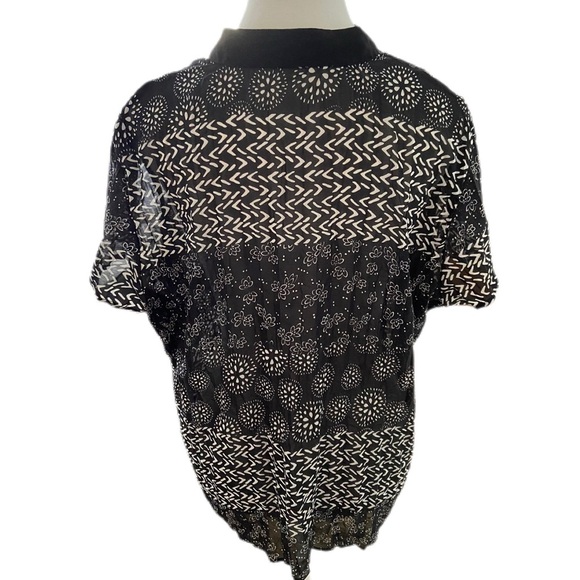 NY Collection Black and White Pattern Short Sleeve Blouse Sheer Size Large - Picture 3 of 10
